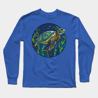 Ocean Harmony: Stained Glass Style Circle Design T-Shirt with Sea Turtle Long Sleeve T-Shirt